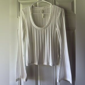 Anthropologie White Long Sleeve Pointelle Boho Cotton Top